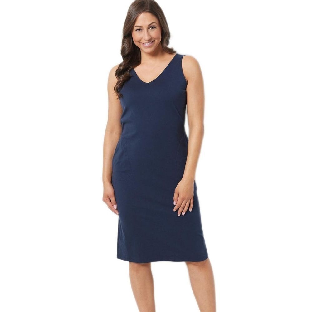 Anybody Organic Cotton Sleeveless V-Neck Dress Women's Size L Blue NEW # G525